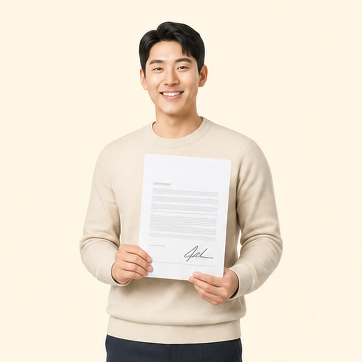 저신용자 투싼 장기렌트 서면 견적서를 들고 있는 고객
